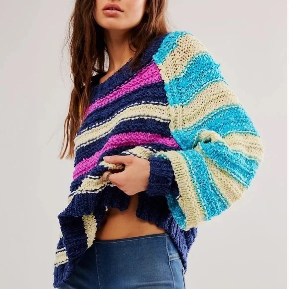 Free People Sweaters - FREE PEOPLE Cruze Chunky Knit Stripe Sweater Rare SZ Small
